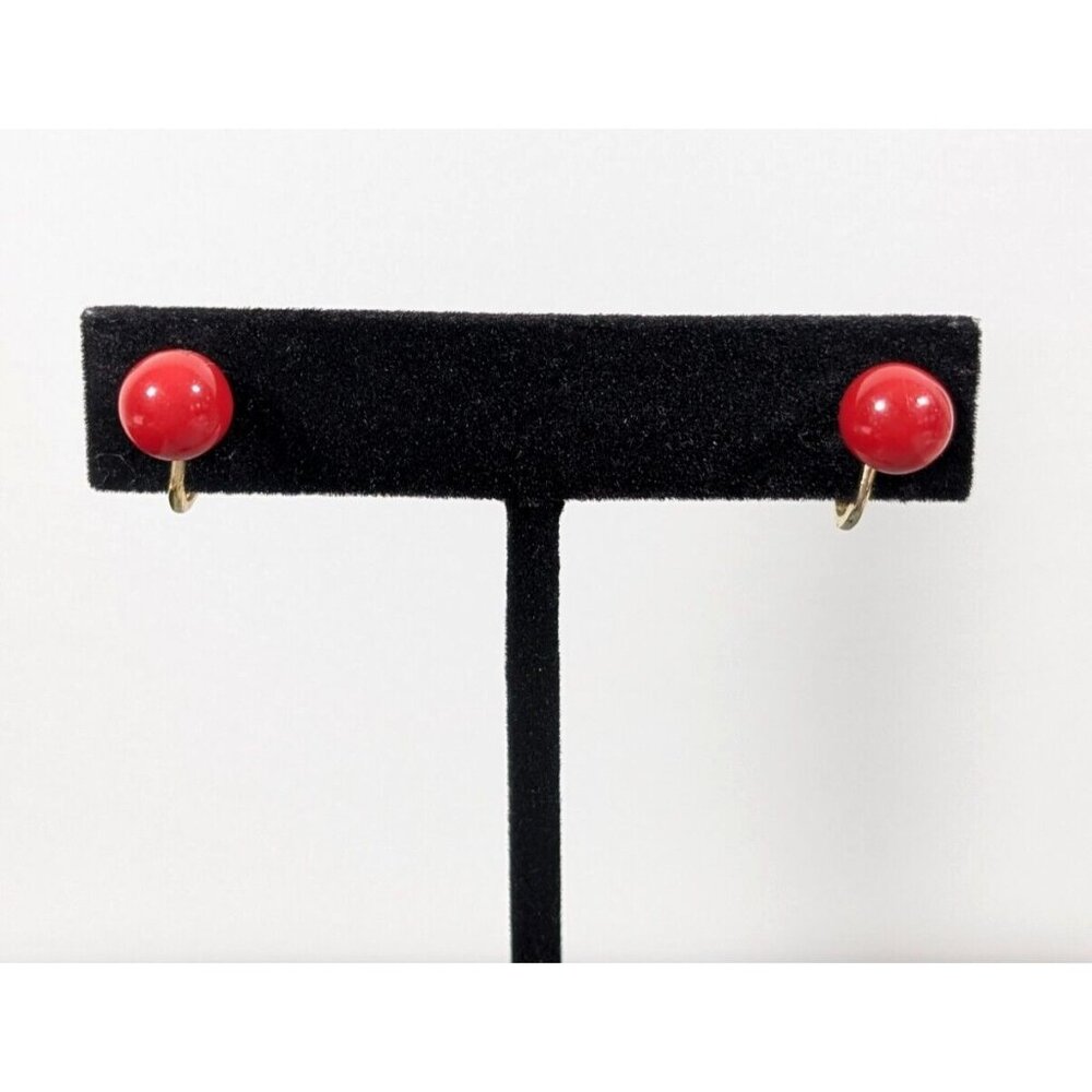 Vintage Trifari Red Ball Bead Clip On Earrings‎ Classic Retro